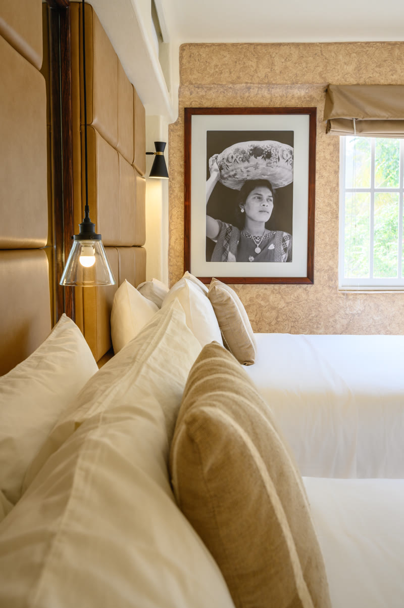 Standard room at Misión de los Arcos with Oaxacan art and king bed